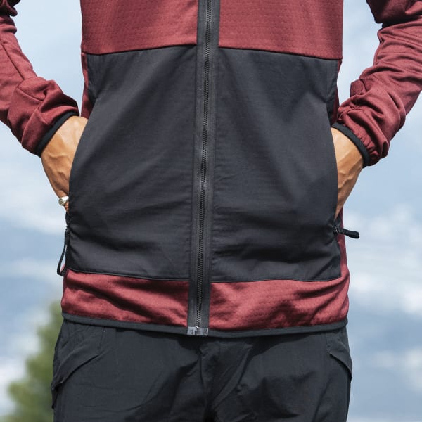 adidas Terrex Tech Flooce Light Hooded Hiking Jacket Burgundy adidas UK