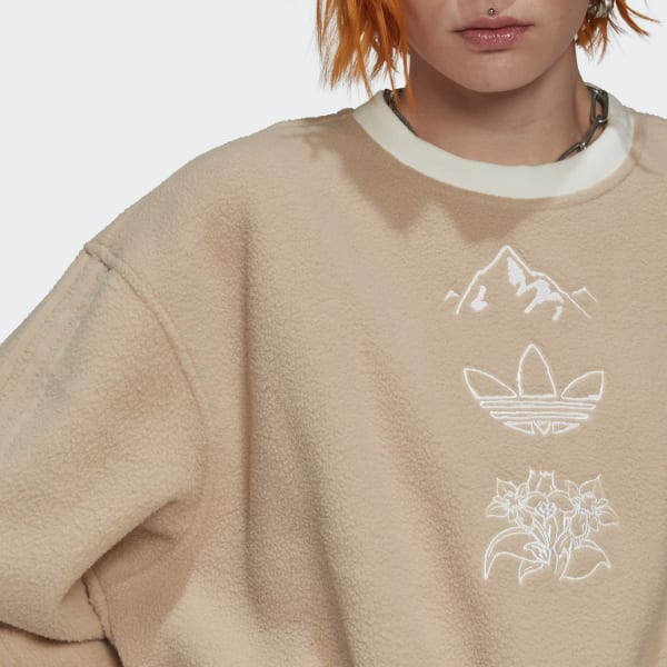 Beige Sudadera Felpa Polar Estampada VC680