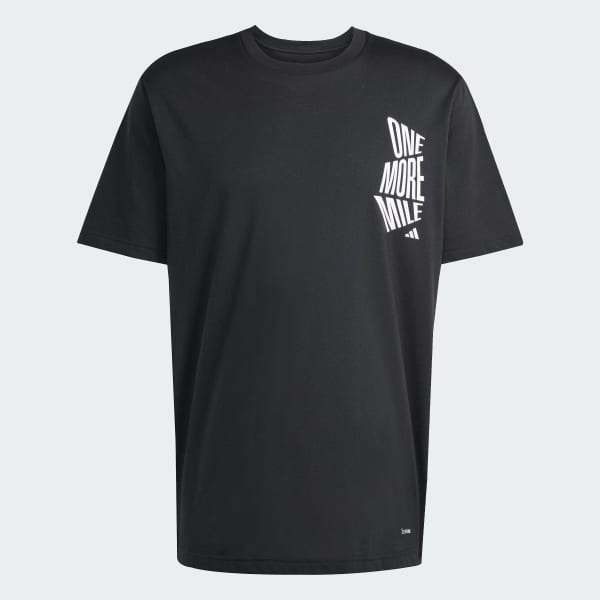 สีดำ เสื้อยืดพิมพ์ลาย Running One More Mile