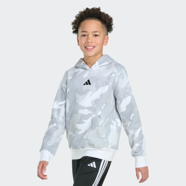 White Long Sleeve Halftone Camo Printed Fleece Pullover Hoodie
