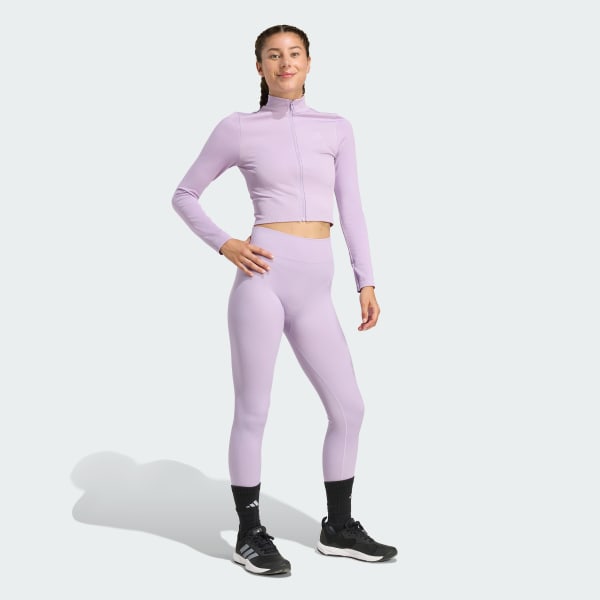 Μωβ Πλεκτή ζακέτα Workout Essentials με φερμουάρ σε όλο το μήκος