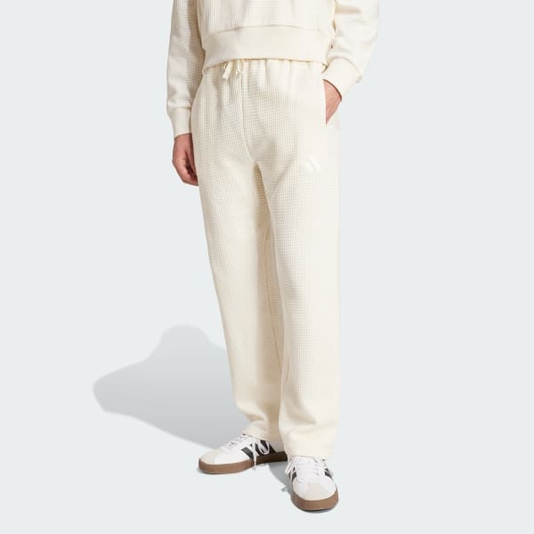 White ALL SZN Waffle Knit Open Hem Pants