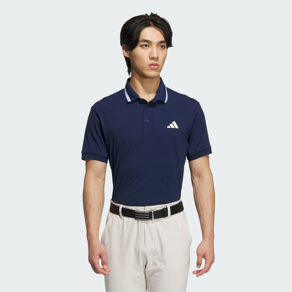Blue 3-Stripes Short Sleeve Ribbed Polo Shirt