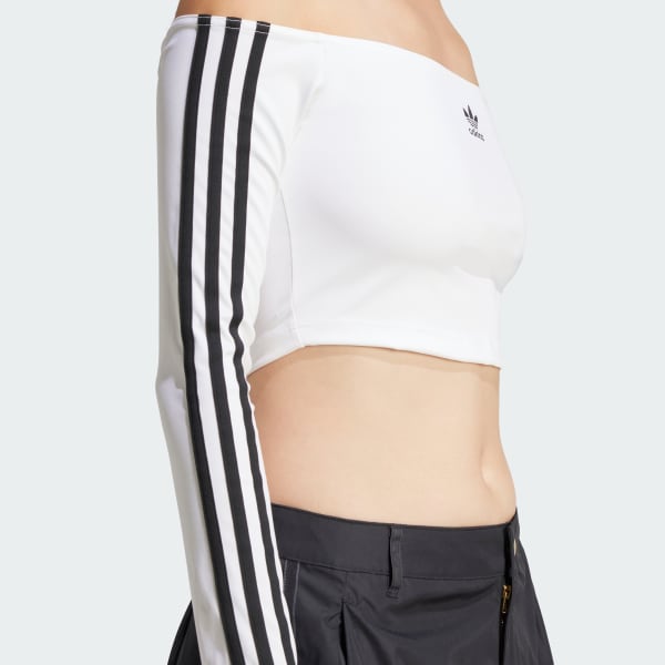 adidas Adicolor Off Shoulder Long Sleeve Tee - White