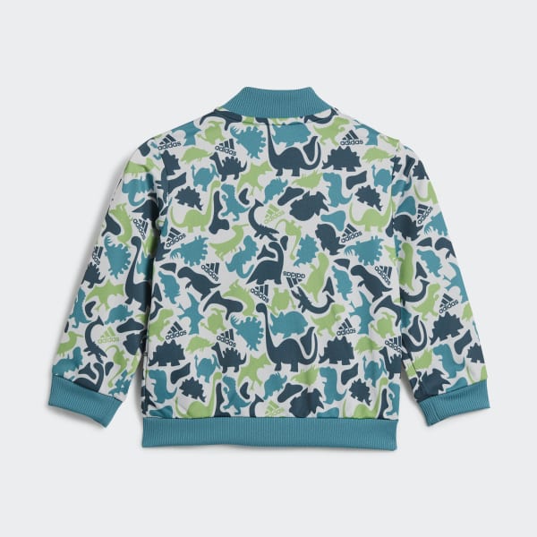 Grey Dino Camo Allover Print Shiny Polyester Track Suit