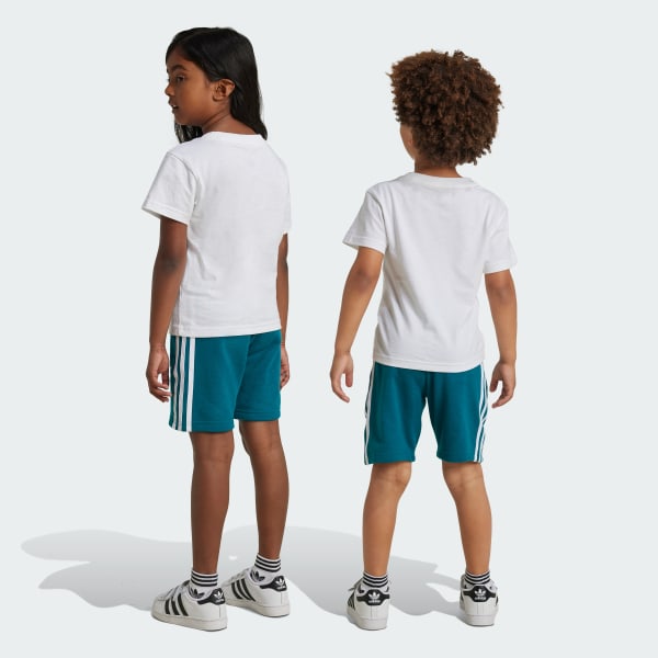 Turquoise Adicolor Shorts Tee Set Kids