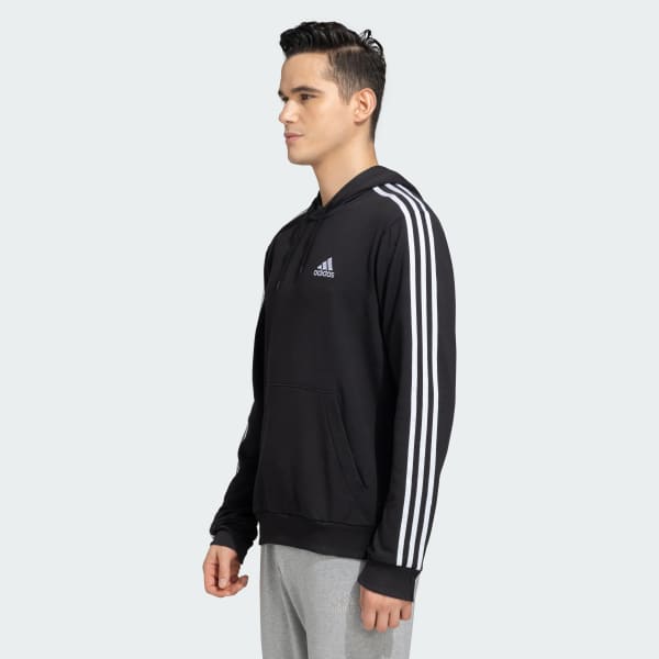 adidas ESSENTIALS FLEECE 3-STRIPES Full-Zip Hoodie | Black-White | Men's