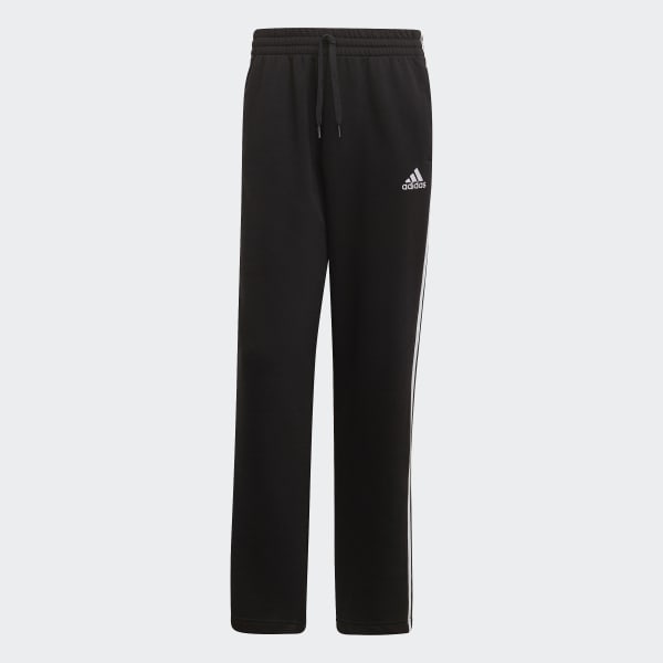 adidas Essentials Fleece Open Hem 3-Stripes Pants - Black, Men's Training