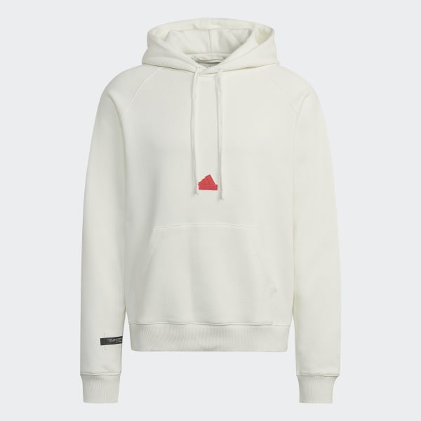 Branco Camisola com Capuz em Fleece