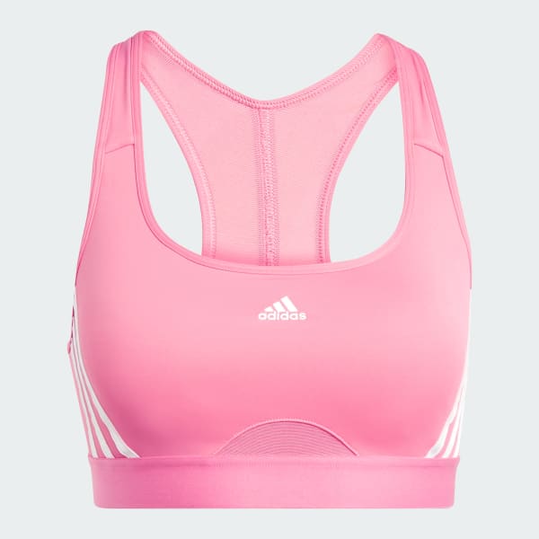Pink adidas Powerreact Training Medium-Support 3-Stripes Bra