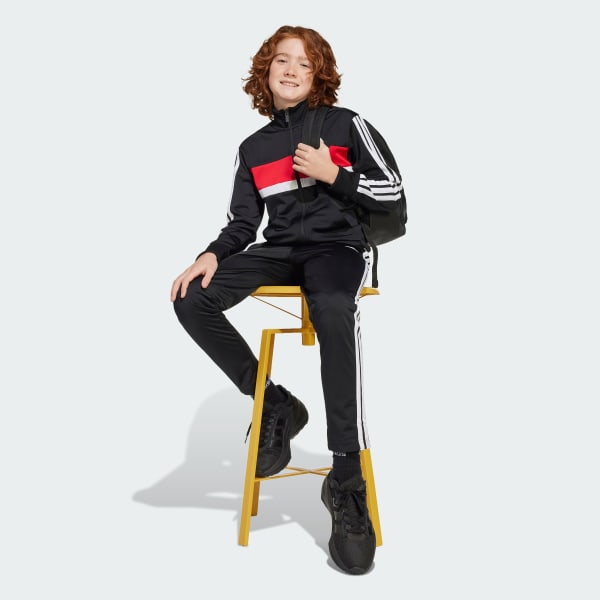 ブラック シーズナル エッセンシャルズ Tiberio スリーストライプス トリコット トラックスーツ キッズ