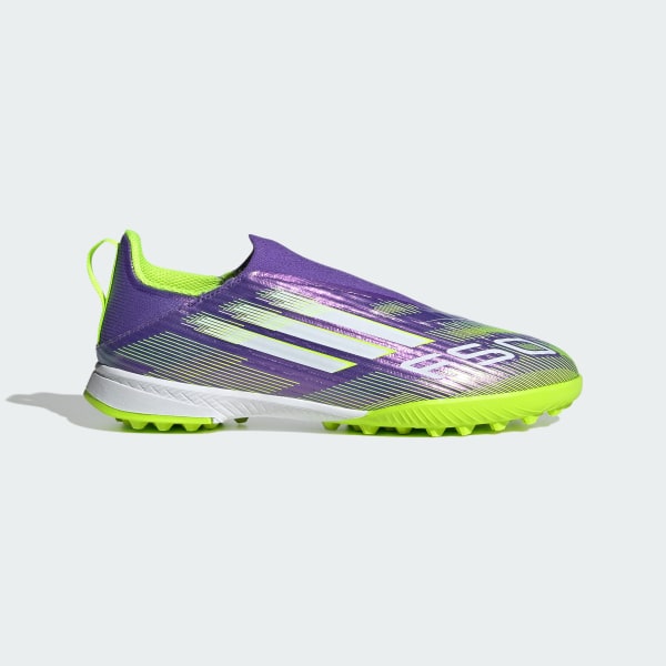 Morado Zapatos de Fútbol F50 League Sin Cordones Pasto Sintético Kids