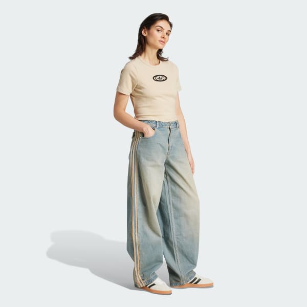 Beige adidas Originals Campus 2000 Back Cut Out Rib Tee