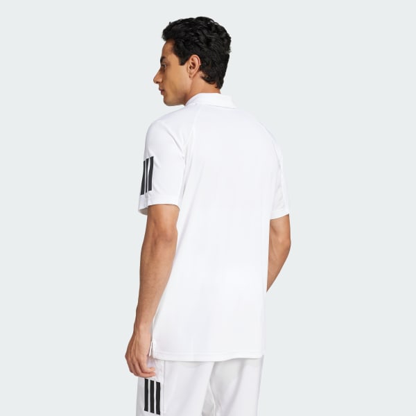 Blanco Polo Cuello Camisa de Tenis Club 3 Tiras