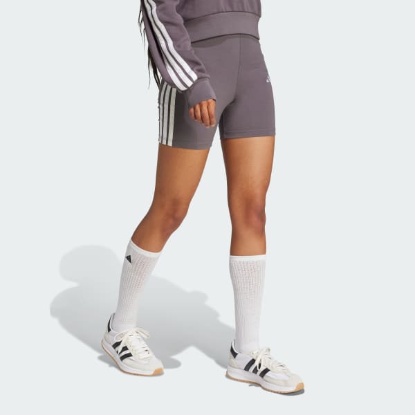 Gris Biker Shorts Essentials 3 Rayas Tiro Alto