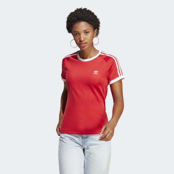 Rouge T-shirt slim 3 bandes Adicolor Classics