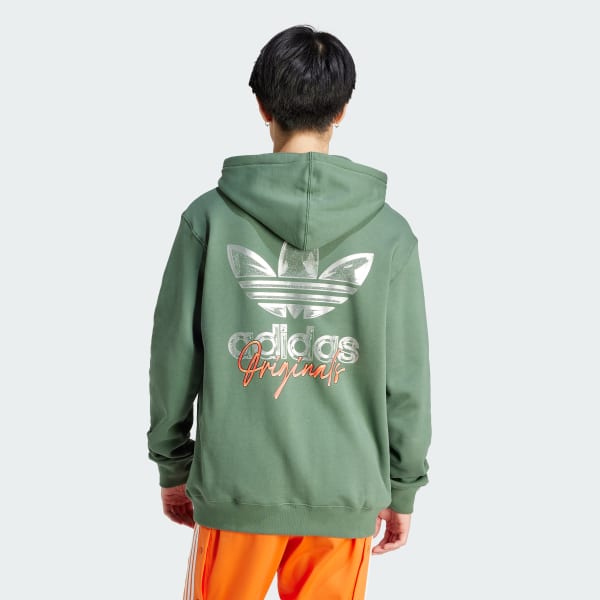 Adidas trefoil discount hoodie olive green