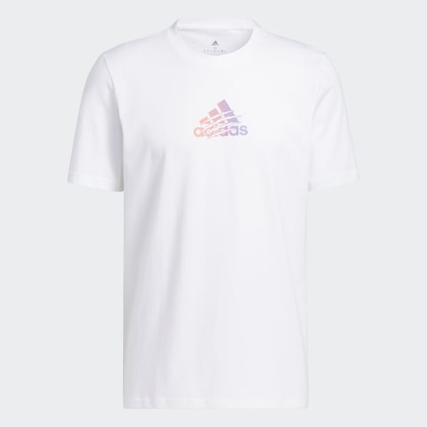 White adidas shirt with pink logo top