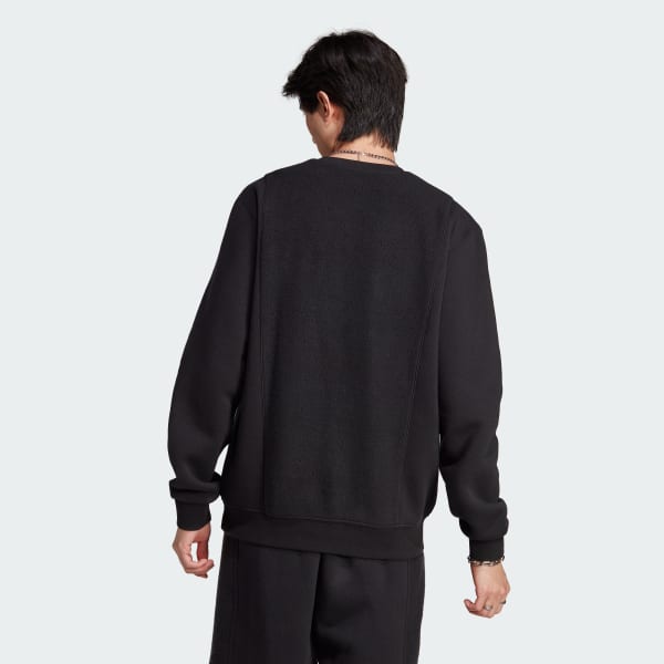 Black Essentials+ Trefoil Reverse Material Crew Sweatshirt