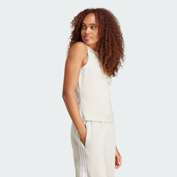 Beige Essentials Linear Slim Cotton Tanktopp
