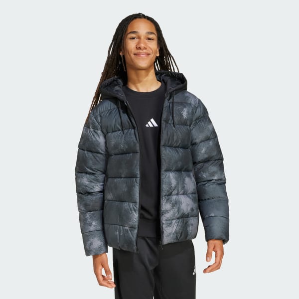 Black Essentials CLIMAWARM Synthetic Down Puffer Hooded Jackets