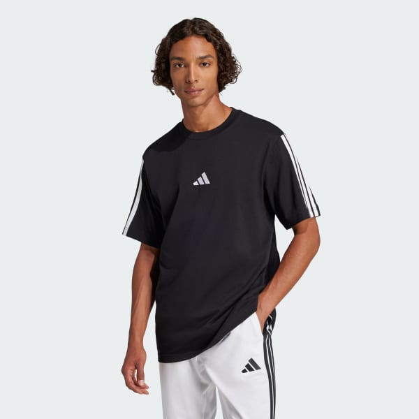 Schwarz Essentials 3-Streifen Single Jersey T-Shirt