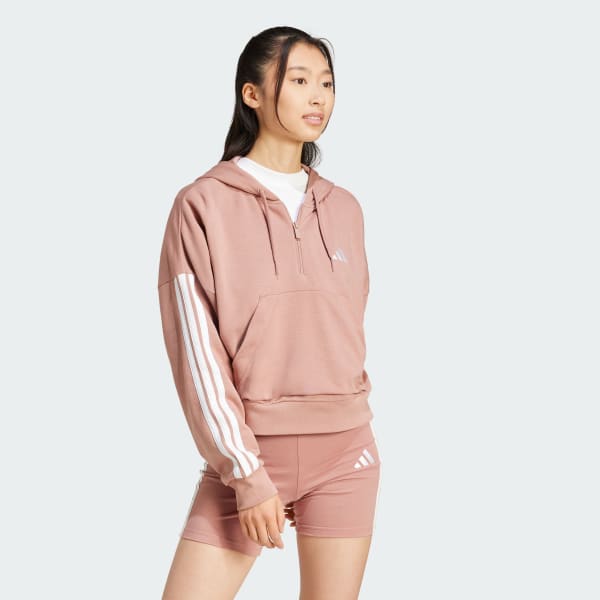 Pink Essentials 3-Stripes French Terry Quarter-Zip Hoodie