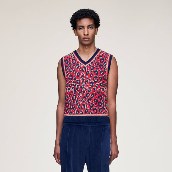 Bleu Pull sans manches maille Wales Bonner