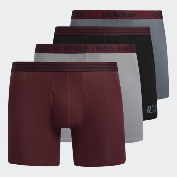 adidas Cotton Boxer Briefs 4 Pairs - Burgundy, Men's Training