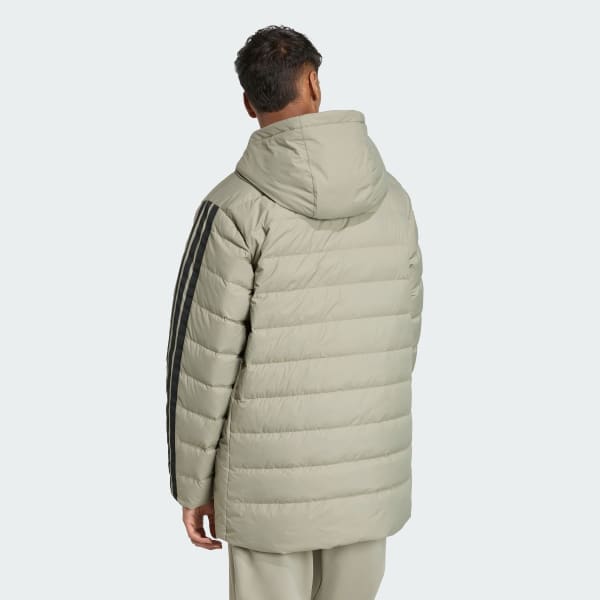 Vert Parka à capuche duvet léger 3 bandes Essentials CLIMAWARM