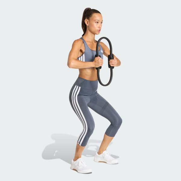 Grey Optime Essentials Workout 3-Stripes 3/4 Leggings