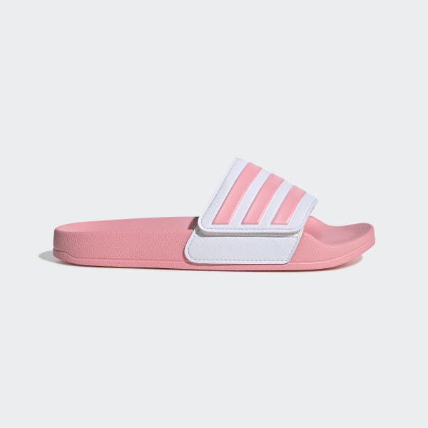red and pink adidas slides