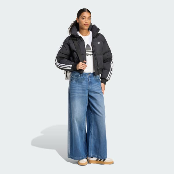 Black Adicolor Crop Synthetic Fill Puffer