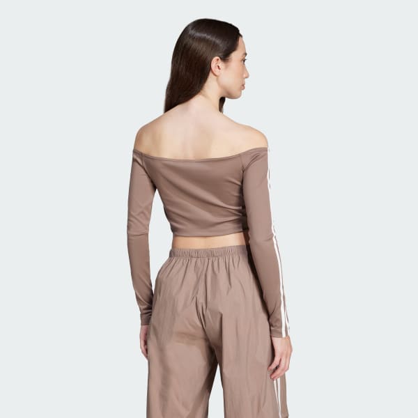 Brown Adicolor Off Shoulder Long Sleeve Tee
