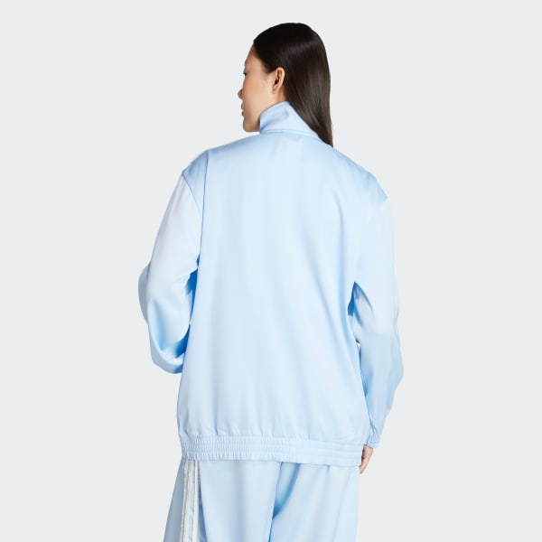 Blue adidas Originals Satin Firebird Track Top Ruffle 3-Stripes