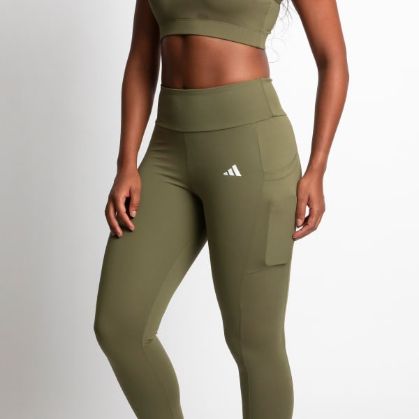 Verde Calça Legging 3 Listras Com Bolso