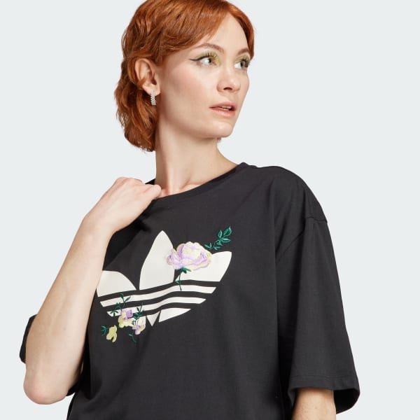 adidas Playera Bordada Con El Trifolio Floral Negro adidas Mexico