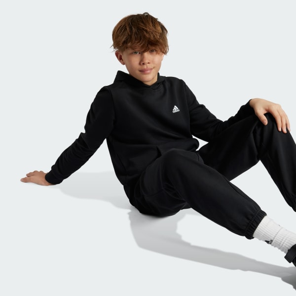 Black Essentials Small Logo Feel Cozy Fleece Hoodie Kids