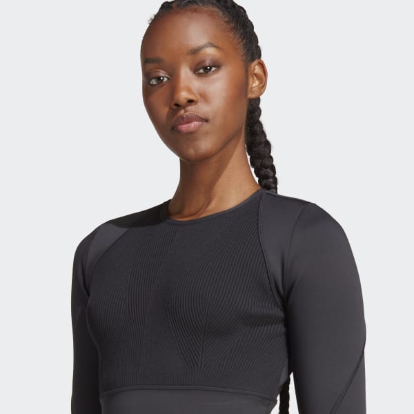 Schwarz adidas by Stella McCartney TrueStrength Flat-Knit Long Sleeve Crop-Top