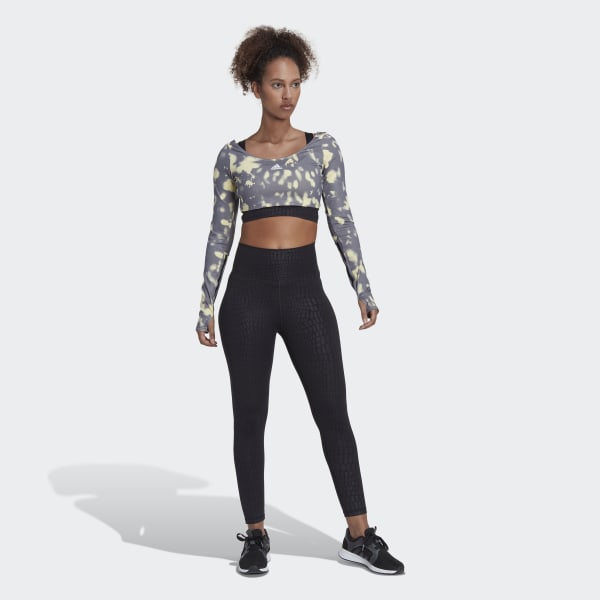 Żolty Hyperglam Cut 3-Stripes Long Sleeve Crop Top CE474