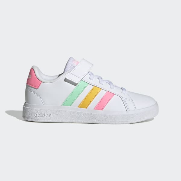 👟 adidas Grand Court Court Elastic Lace and Top Strap Shoes White | Kids' Lifestyle | adidas US 👟