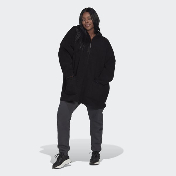 Svart Polar Fleece Long Hooded Treningsoverdel (store størrelser) H8107
