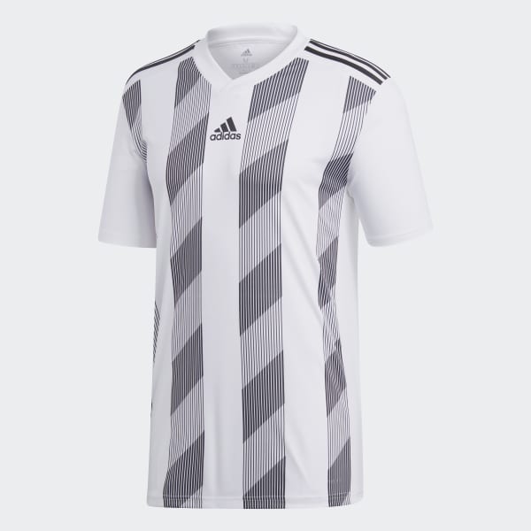black and white striped soccer jersey