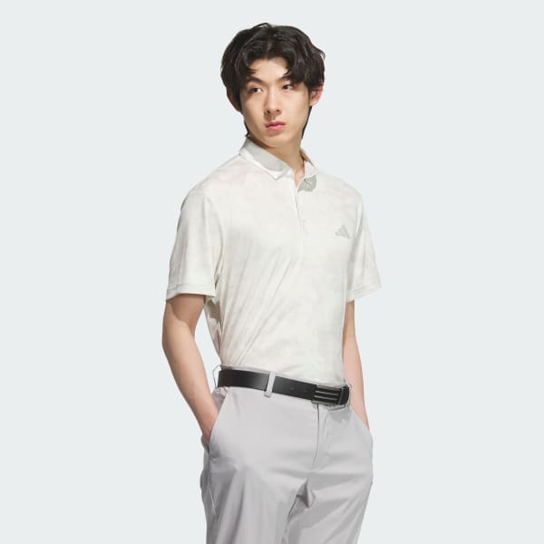 White Allover Print Short Sleeve Polo Shirt
