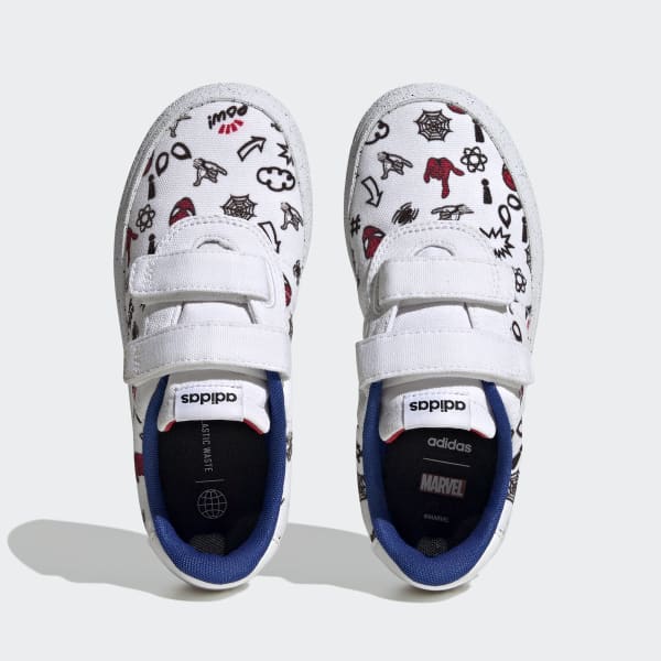 White adidas x Marvel VULCRAID3R Spider-Man Hook-and-Loop Shoes