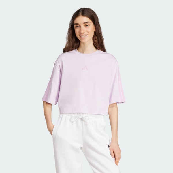 Violeta Playera holgada de algodón Essentials 3 Franjas