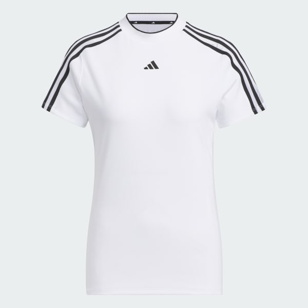 White AEROREADY 3-Stripes Short Sleeve Mock Neck Shirt