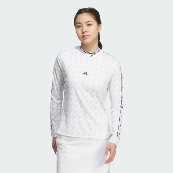 White Long Sleeve Print Mock Shirt