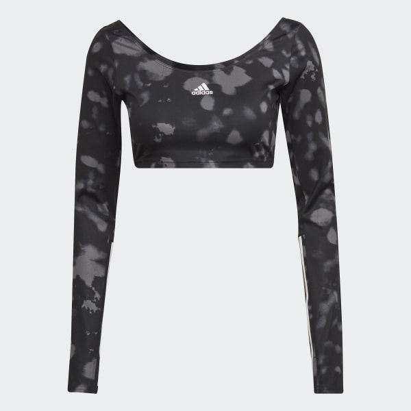 Sort Hyperglam Cut 3-Stripes Long Sleeve crop-top CE474