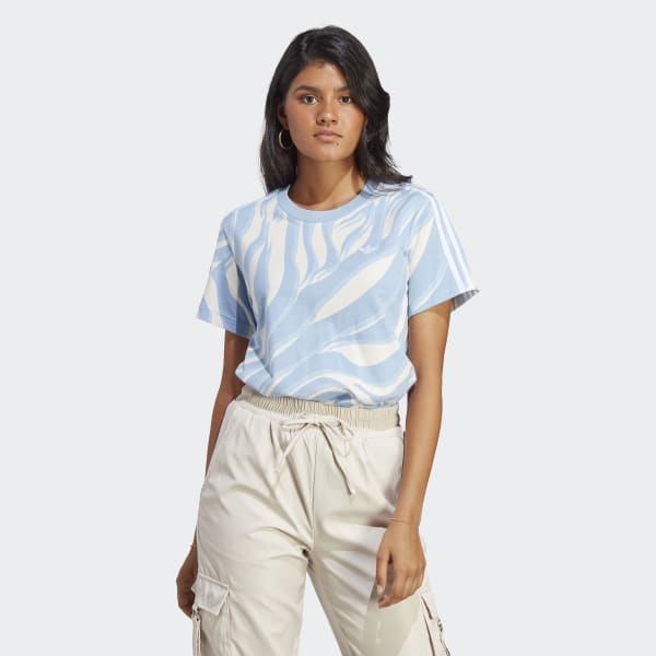 Azul Camiseta Abstract Allover Animal Print